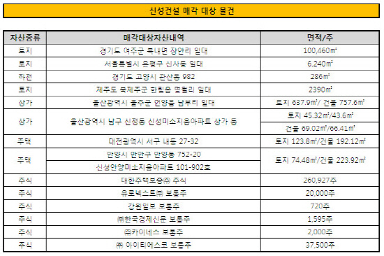 신성건설 매각 대상