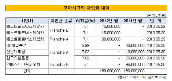 코아시그마차입금내역