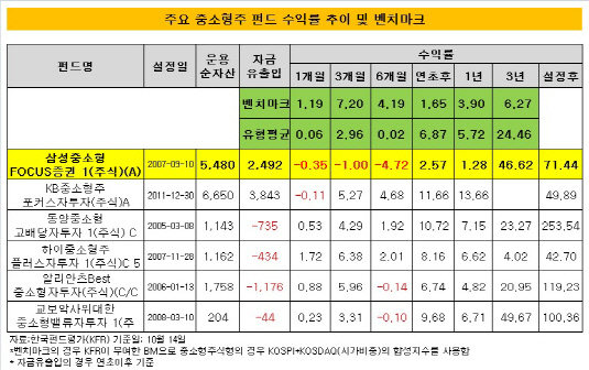 주요 중소형주 펀드 수익률 현황