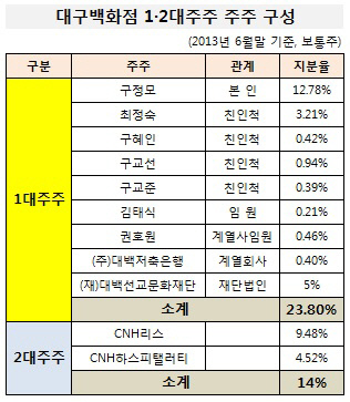 대구백화점 12대주주 주주 구성 현황