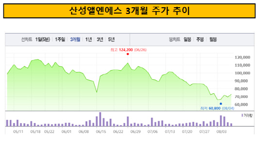 산성앨엔에스 3개월 주가 추이