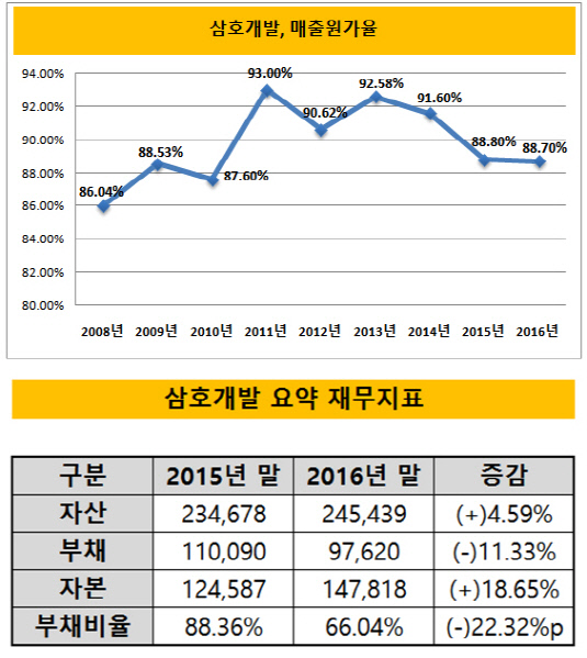 삼호개발 매출원가율, 요약재무지표