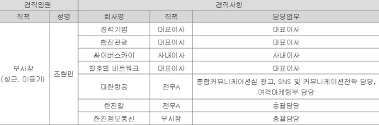 조현민 겸직 상황