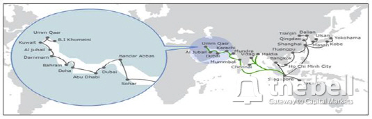 현대상선이 운용하는 중량화물선이 정박하는 아시아~중동 항만
